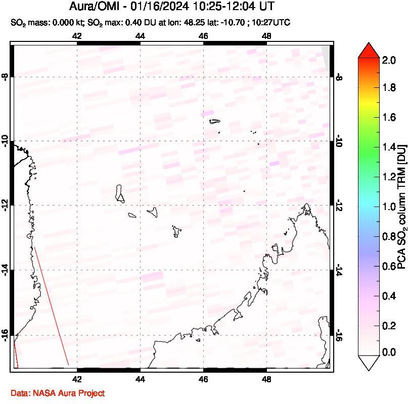 A sulfur dioxide image over Comoro Islands on Jan 16, 2024.