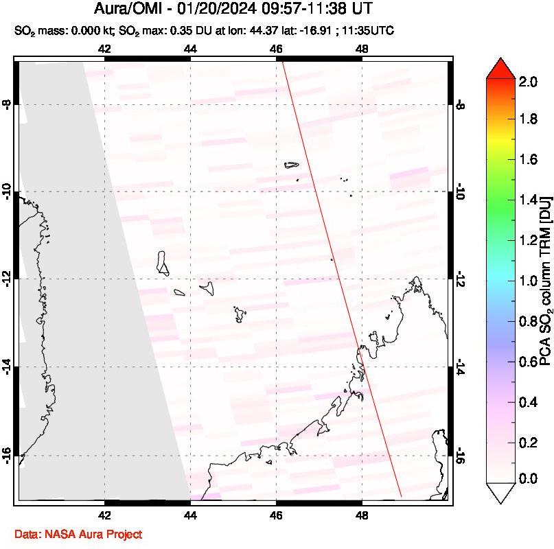 A sulfur dioxide image over Comoro Islands on Jan 20, 2024.