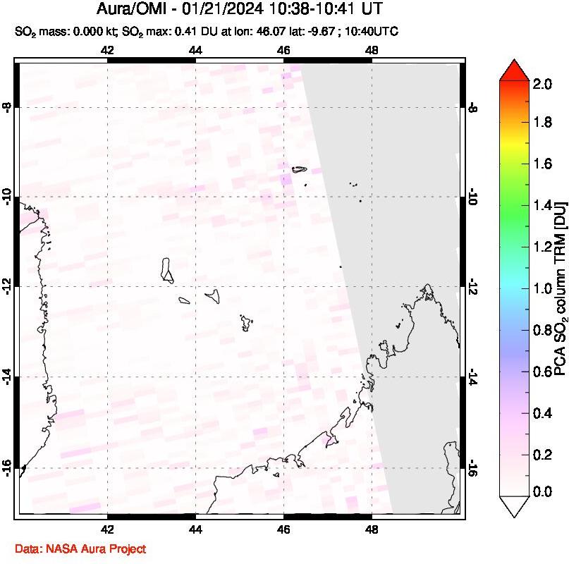 A sulfur dioxide image over Comoro Islands on Jan 21, 2024.