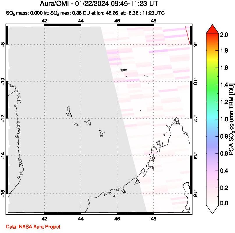 A sulfur dioxide image over Comoro Islands on Jan 22, 2024.