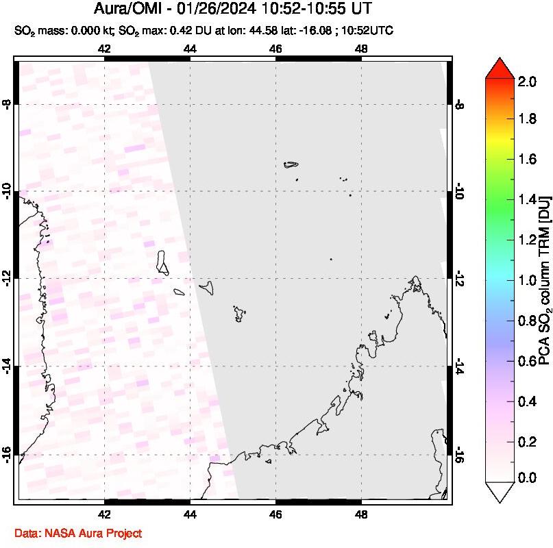 A sulfur dioxide image over Comoro Islands on Jan 26, 2024.