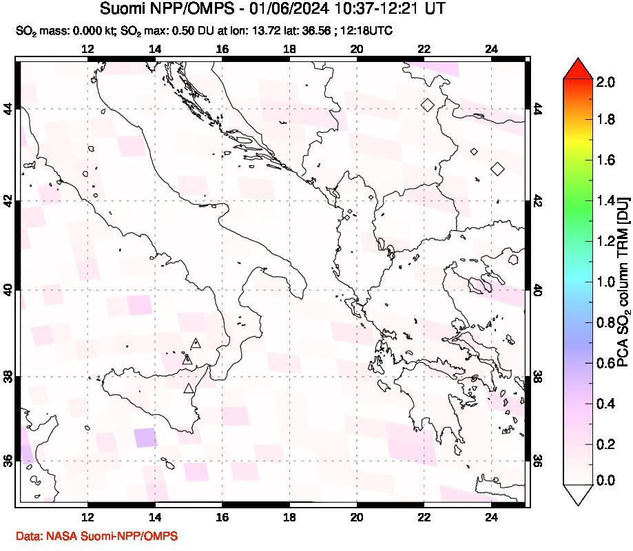 A sulfur dioxide image over Etna, Sicily, Italy on Jan 06, 2024.