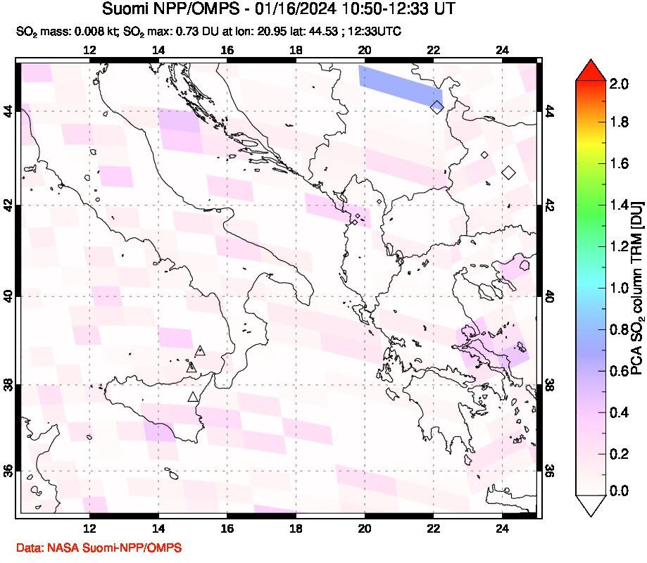 A sulfur dioxide image over Etna, Sicily, Italy on Jan 16, 2024.