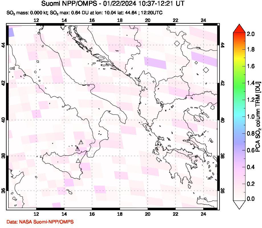 A sulfur dioxide image over Etna, Sicily, Italy on Jan 22, 2024.