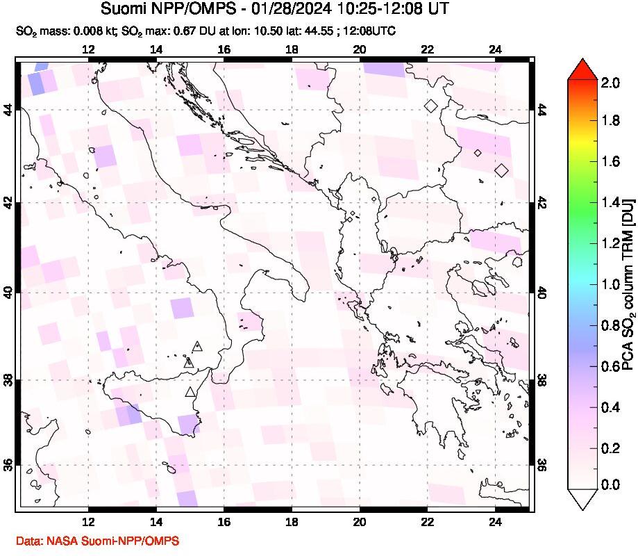 A sulfur dioxide image over Etna, Sicily, Italy on Jan 28, 2024.