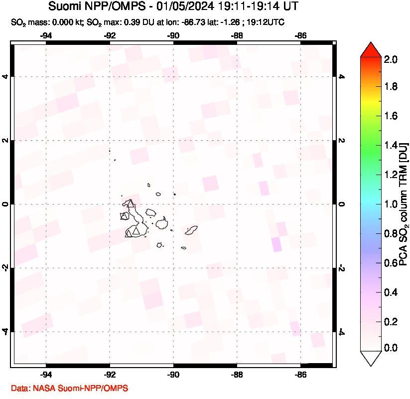 A sulfur dioxide image over Galápagos Islands on Jan 05, 2024.