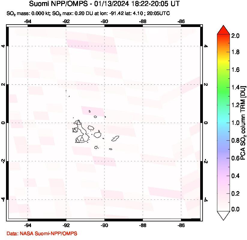 A sulfur dioxide image over Galápagos Islands on Jan 13, 2024.