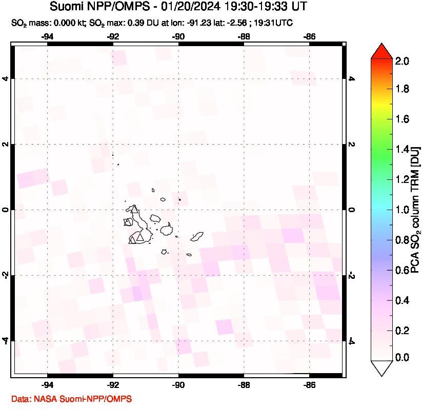 A sulfur dioxide image over Galápagos Islands on Jan 20, 2024.