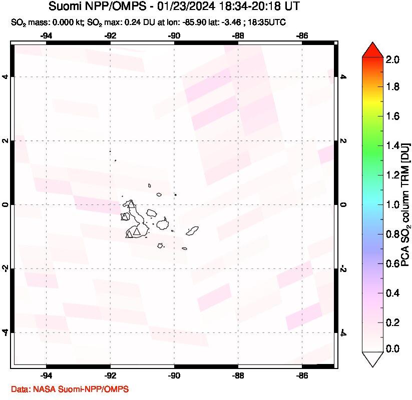 A sulfur dioxide image over Galápagos Islands on Jan 23, 2024.