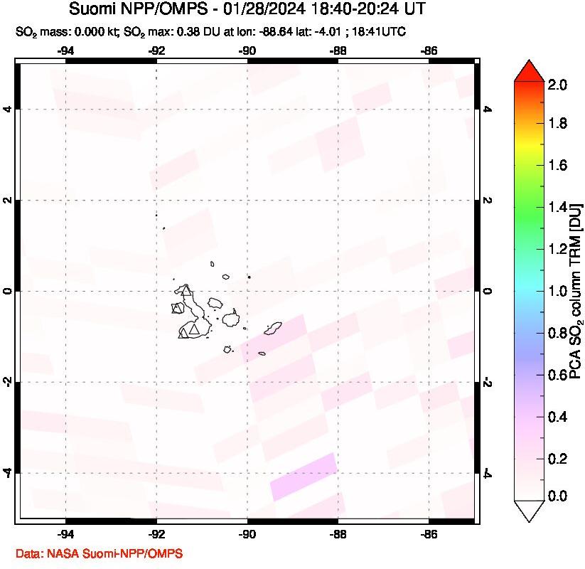 A sulfur dioxide image over Galápagos Islands on Jan 28, 2024.