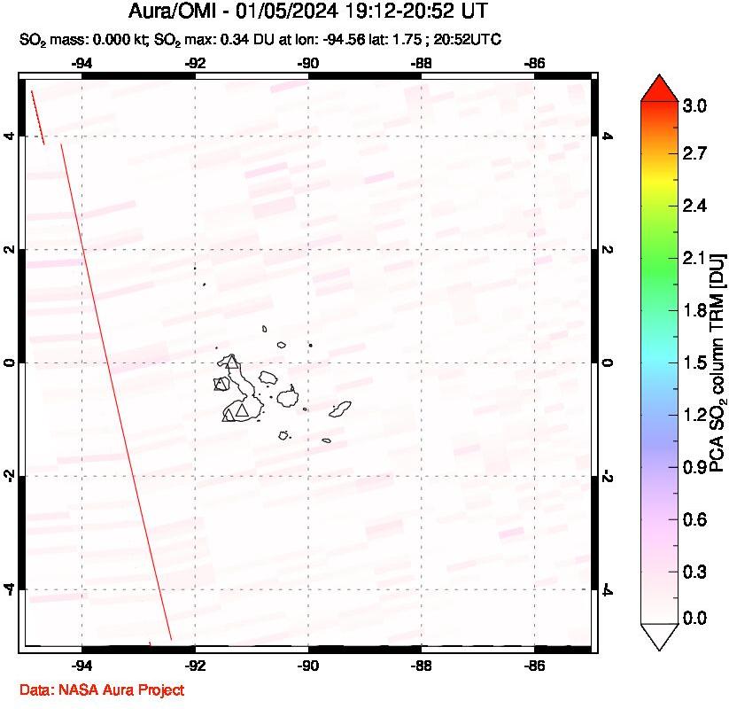 A sulfur dioxide image over Galápagos Islands on Jan 05, 2024.