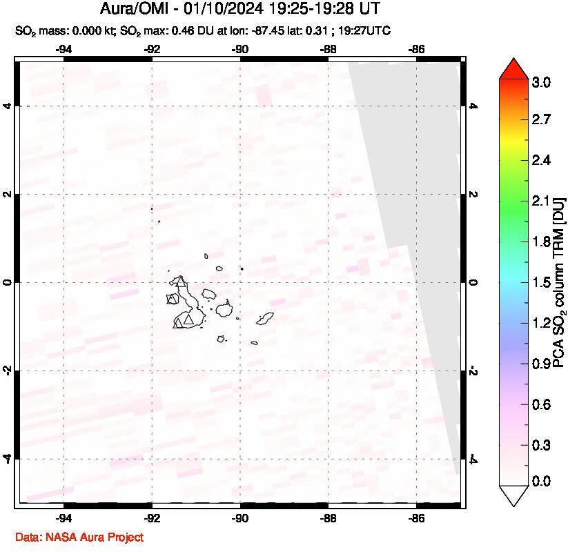 A sulfur dioxide image over Galápagos Islands on Jan 10, 2024.