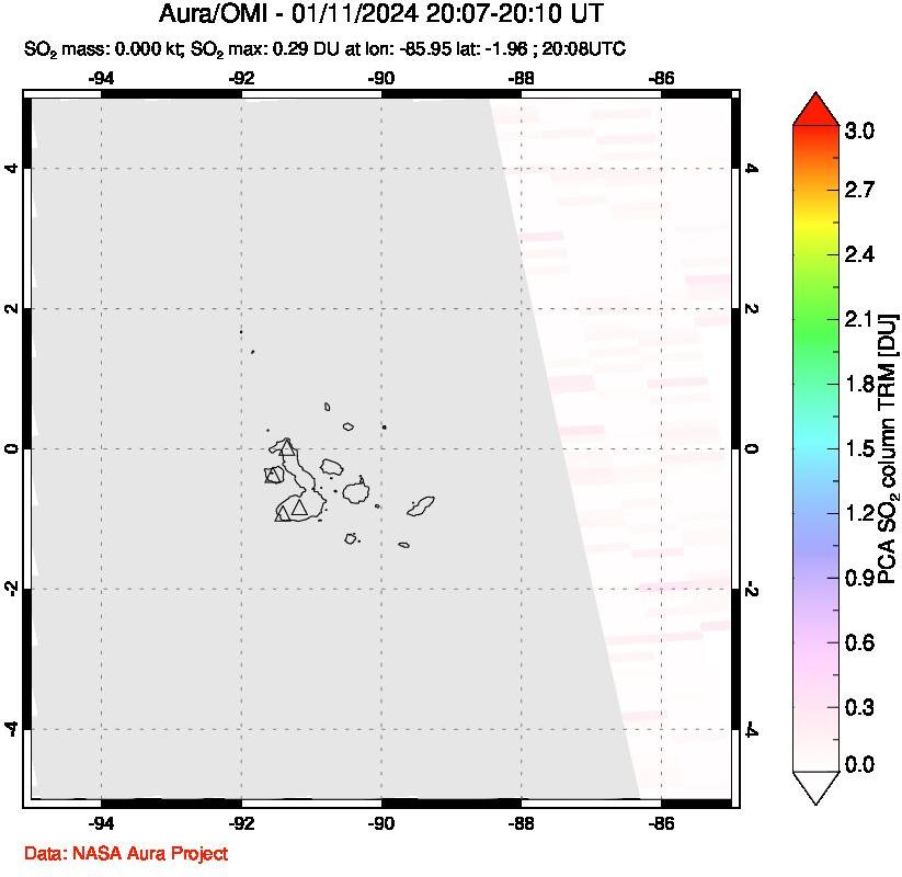 A sulfur dioxide image over Galápagos Islands on Jan 11, 2024.