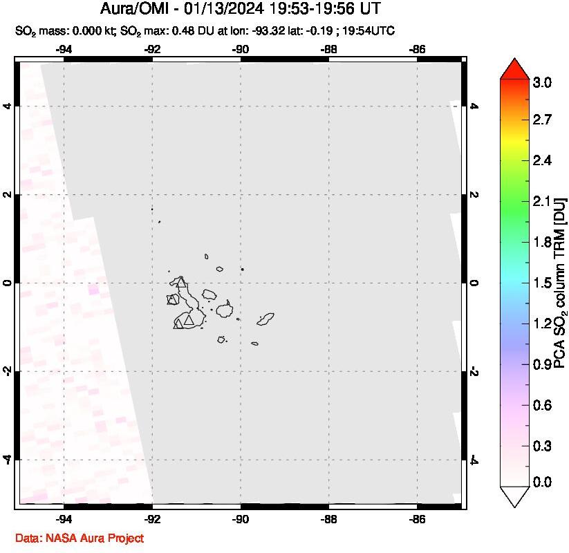 A sulfur dioxide image over Galápagos Islands on Jan 13, 2024.