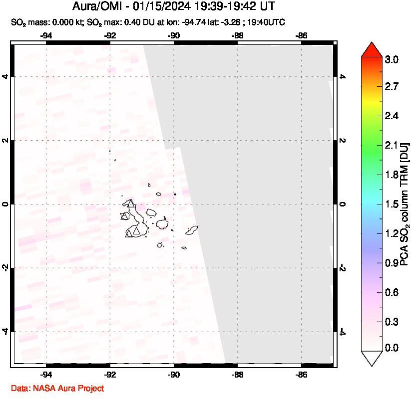 A sulfur dioxide image over Galápagos Islands on Jan 15, 2024.