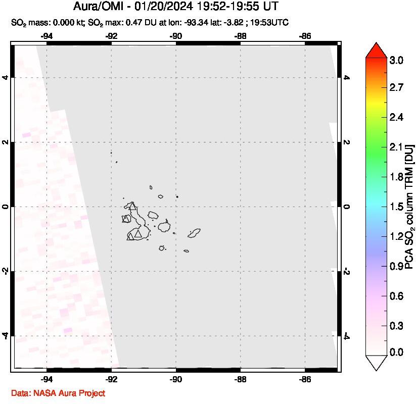 A sulfur dioxide image over Galápagos Islands on Jan 20, 2024.