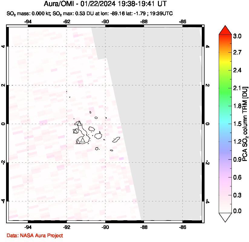 A sulfur dioxide image over Galápagos Islands on Jan 22, 2024.