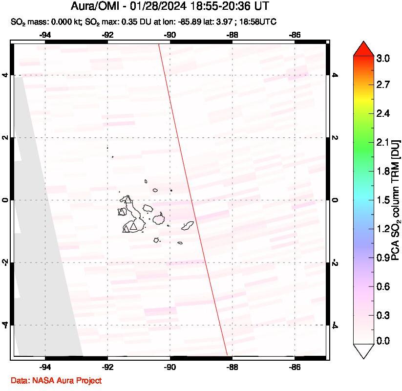 A sulfur dioxide image over Galápagos Islands on Jan 28, 2024.