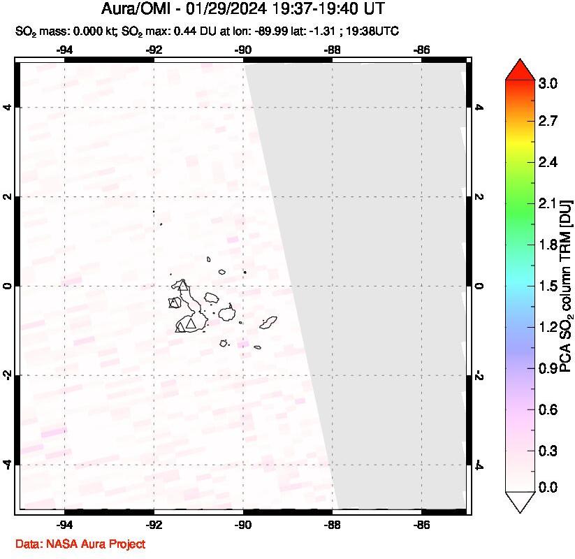 A sulfur dioxide image over Galápagos Islands on Jan 29, 2024.