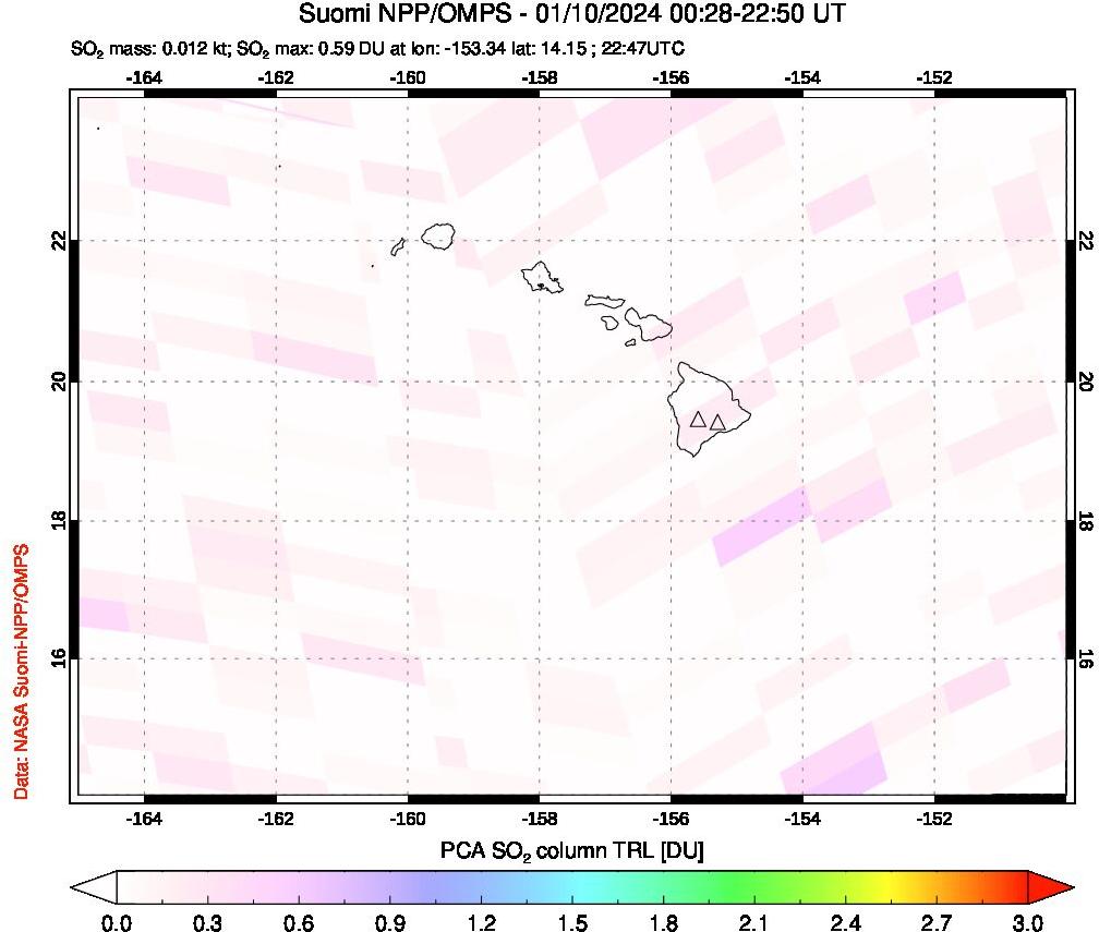 A sulfur dioxide image over Hawaii, USA on Jan 10, 2024.