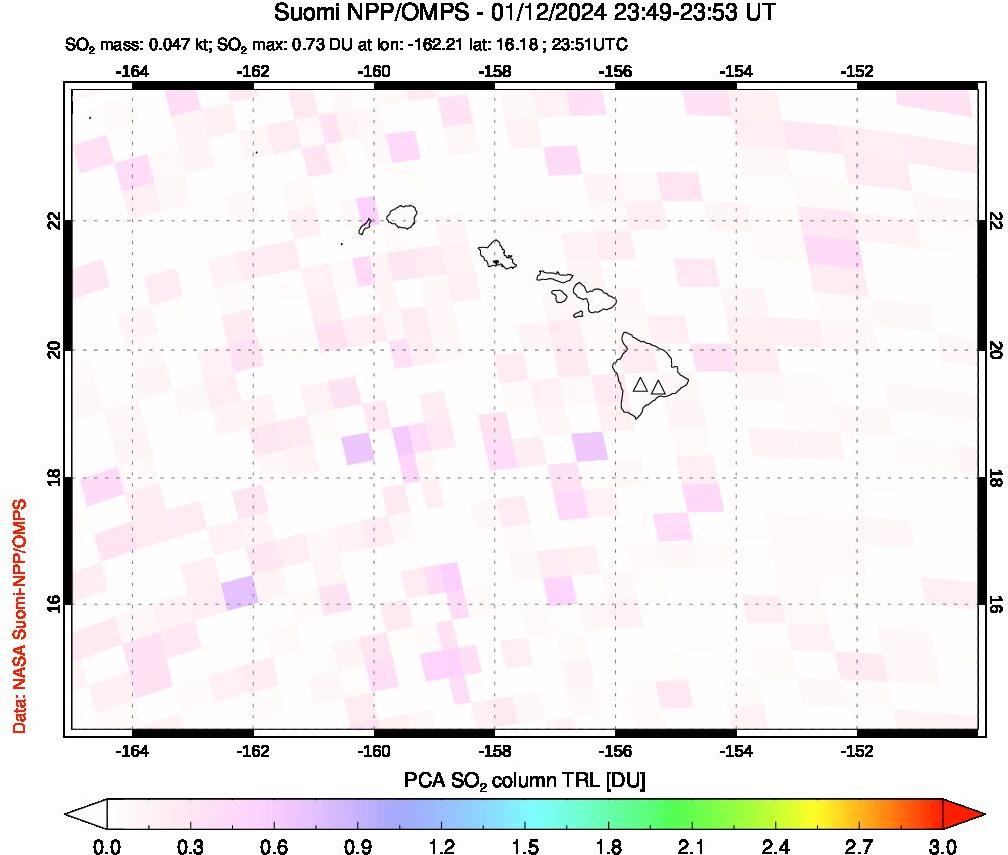 A sulfur dioxide image over Hawaii, USA on Jan 12, 2024.