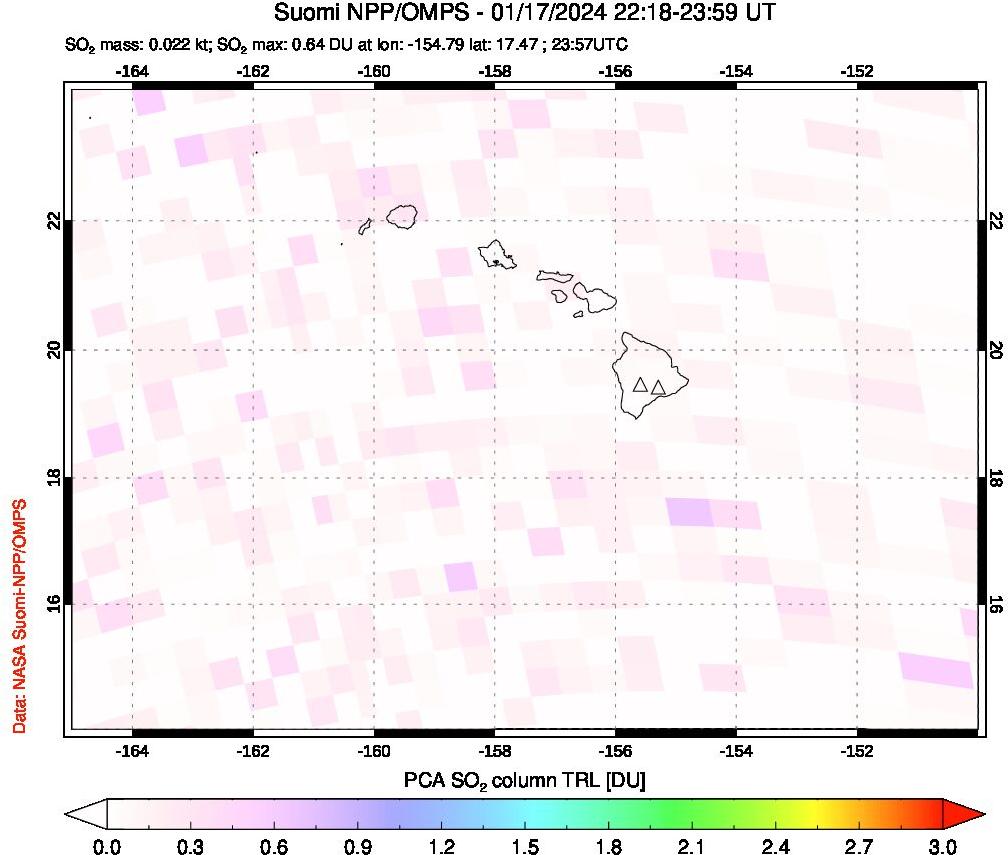 A sulfur dioxide image over Hawaii, USA on Jan 17, 2024.