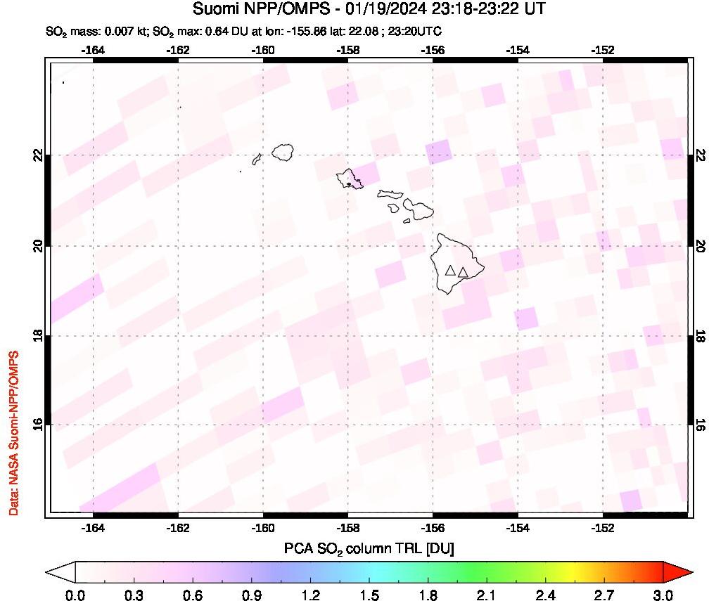 A sulfur dioxide image over Hawaii, USA on Jan 19, 2024.