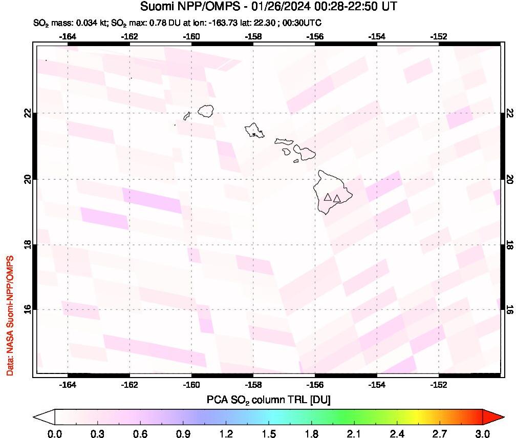 A sulfur dioxide image over Hawaii, USA on Jan 26, 2024.