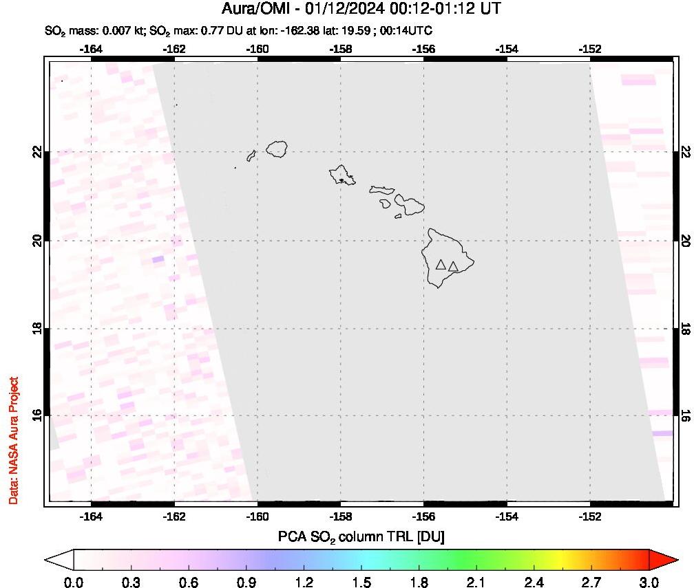 A sulfur dioxide image over Hawaii, USA on Jan 12, 2024.