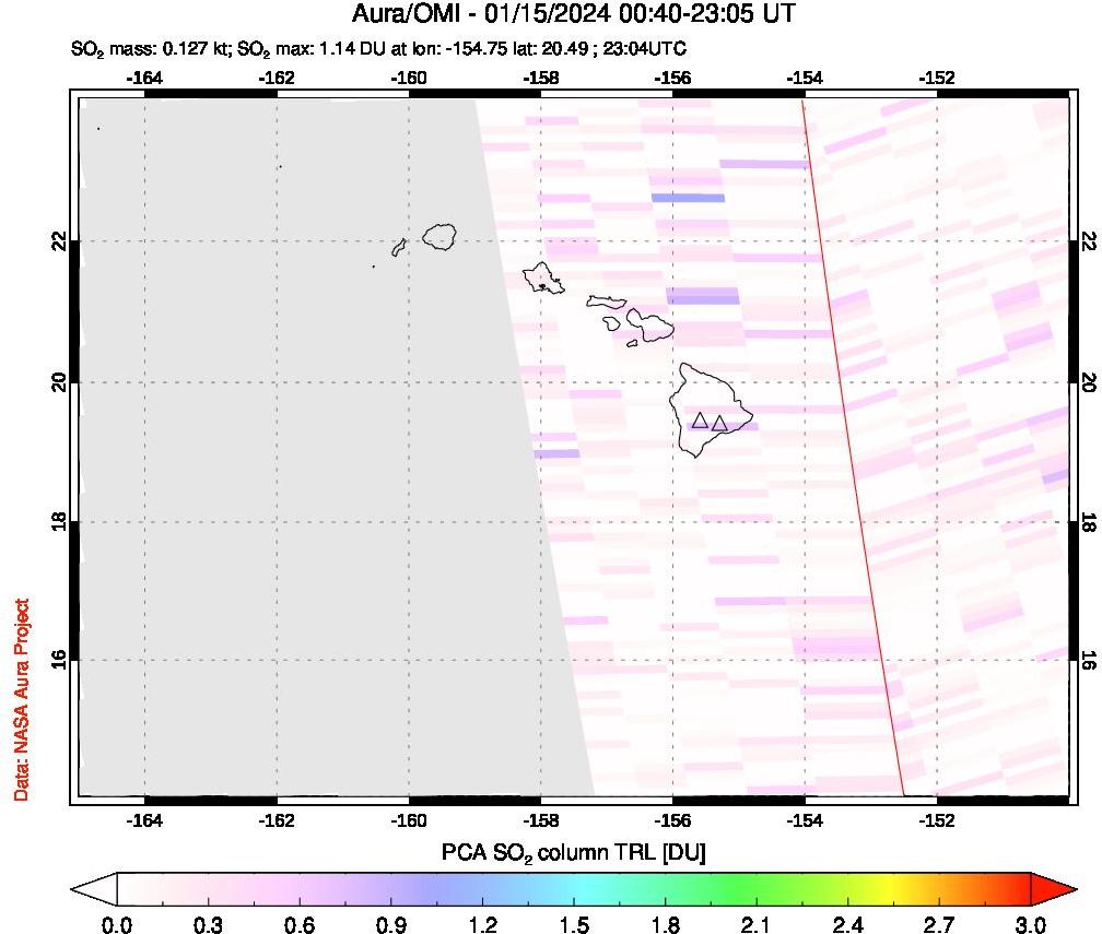 A sulfur dioxide image over Hawaii, USA on Jan 15, 2024.