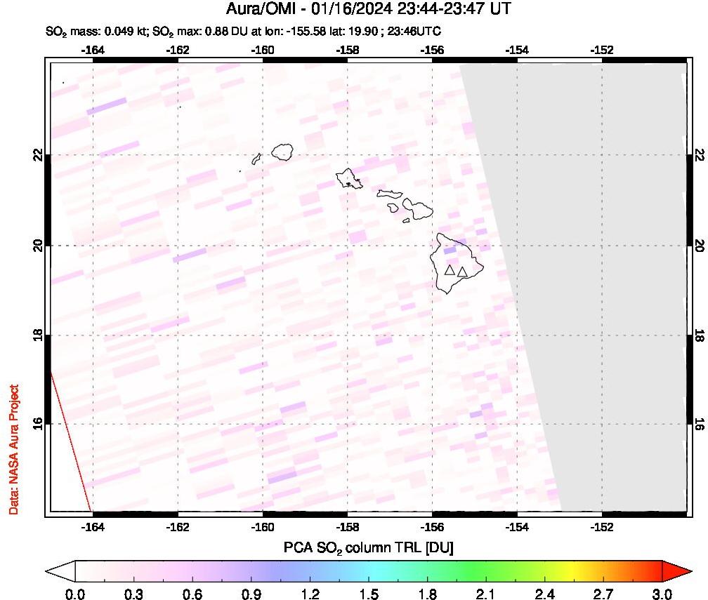 A sulfur dioxide image over Hawaii, USA on Jan 16, 2024.