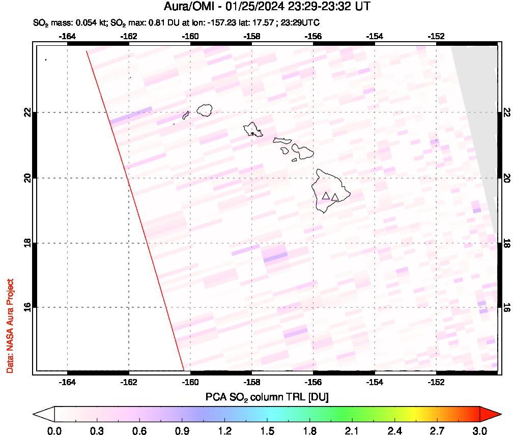 A sulfur dioxide image over Hawaii, USA on Jan 25, 2024.