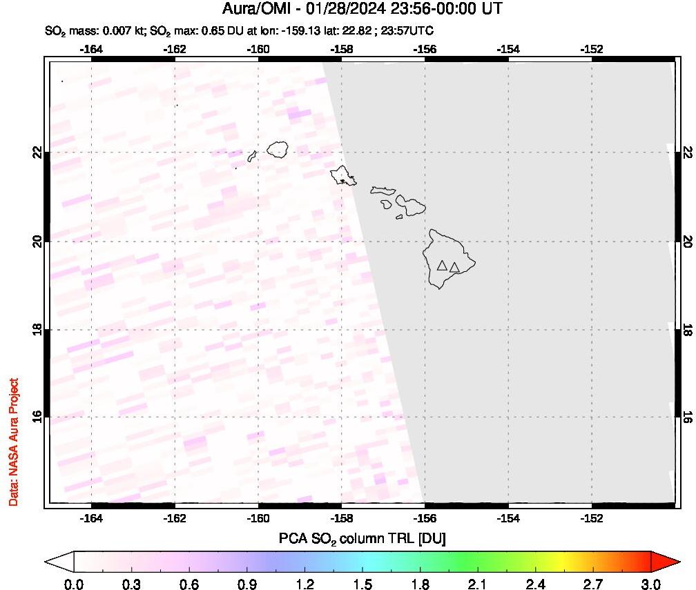 A sulfur dioxide image over Hawaii, USA on Jan 28, 2024.