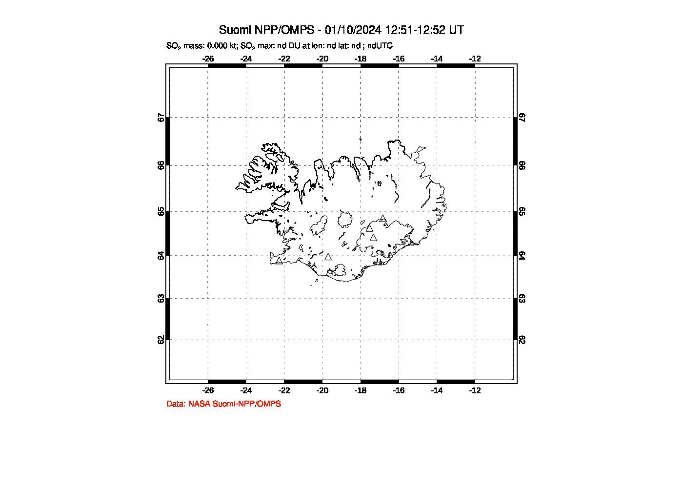 A sulfur dioxide image over Iceland on Jan 10, 2024.