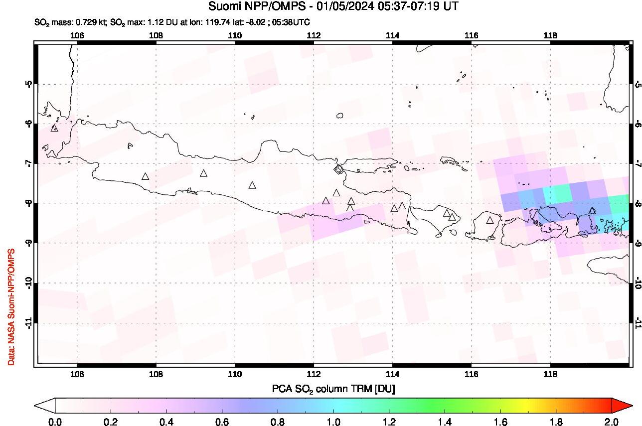 A sulfur dioxide image over Java, Indonesia on Jan 05, 2024.