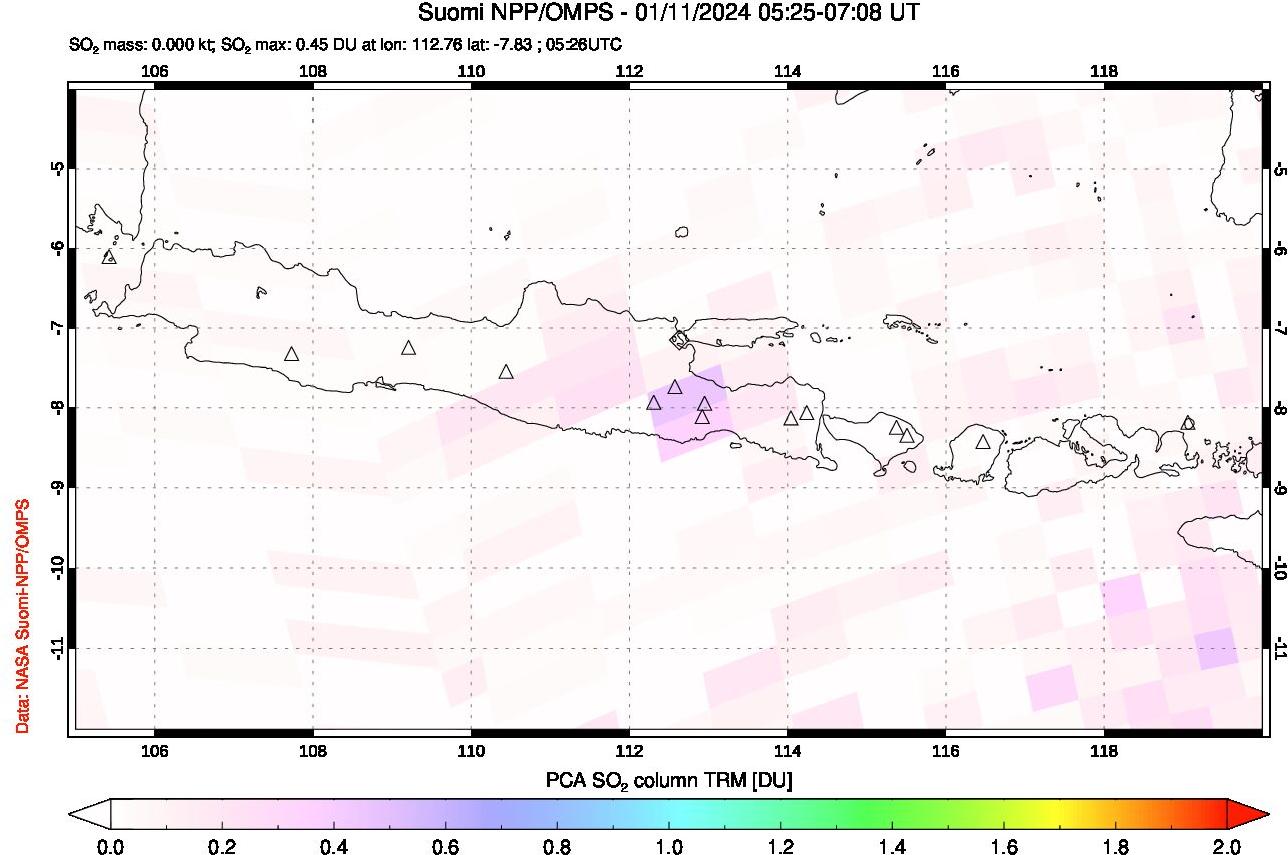 A sulfur dioxide image over Java, Indonesia on Jan 11, 2024.