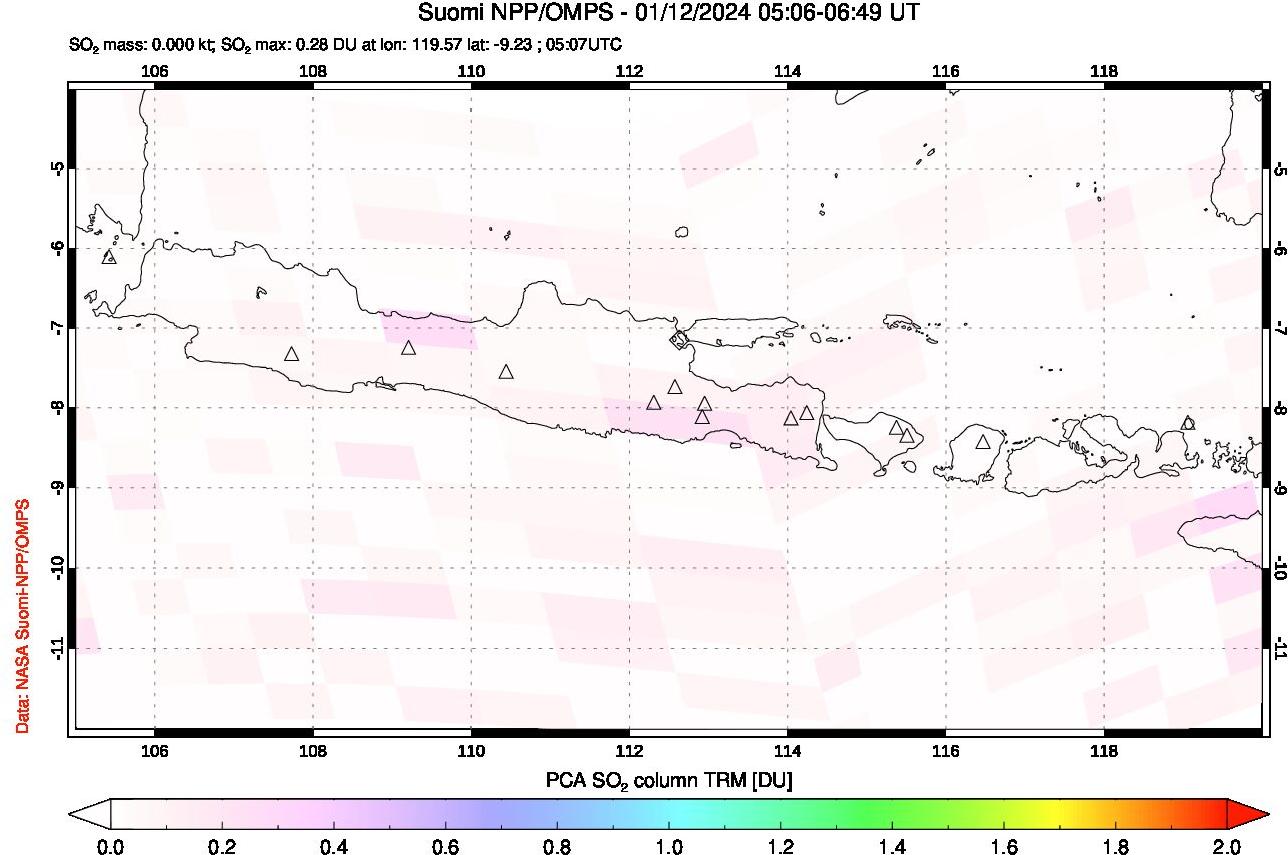 A sulfur dioxide image over Java, Indonesia on Jan 12, 2024.