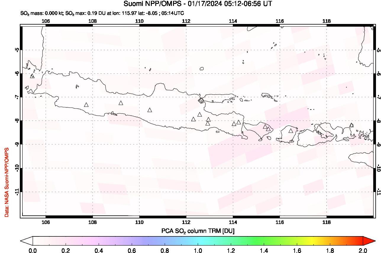 A sulfur dioxide image over Java, Indonesia on Jan 17, 2024.