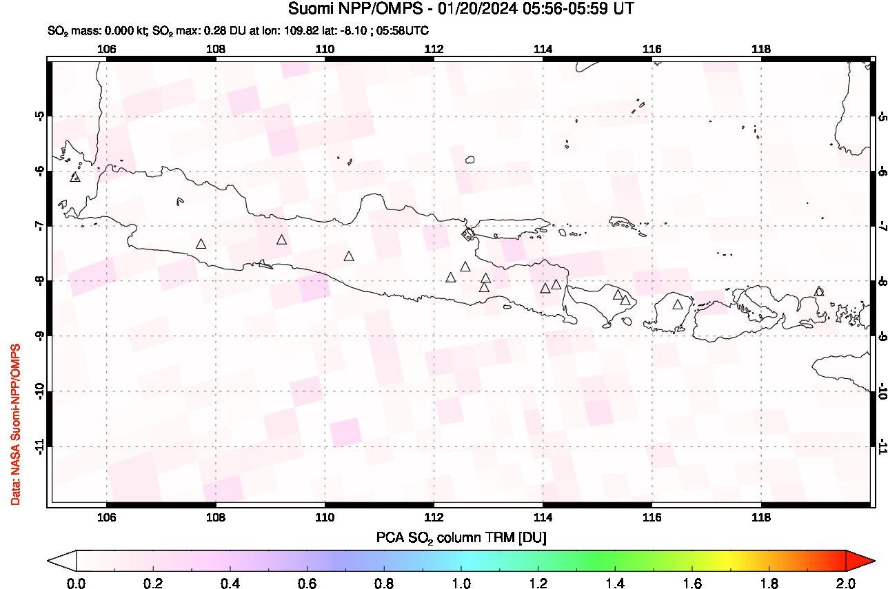 A sulfur dioxide image over Java, Indonesia on Jan 20, 2024.