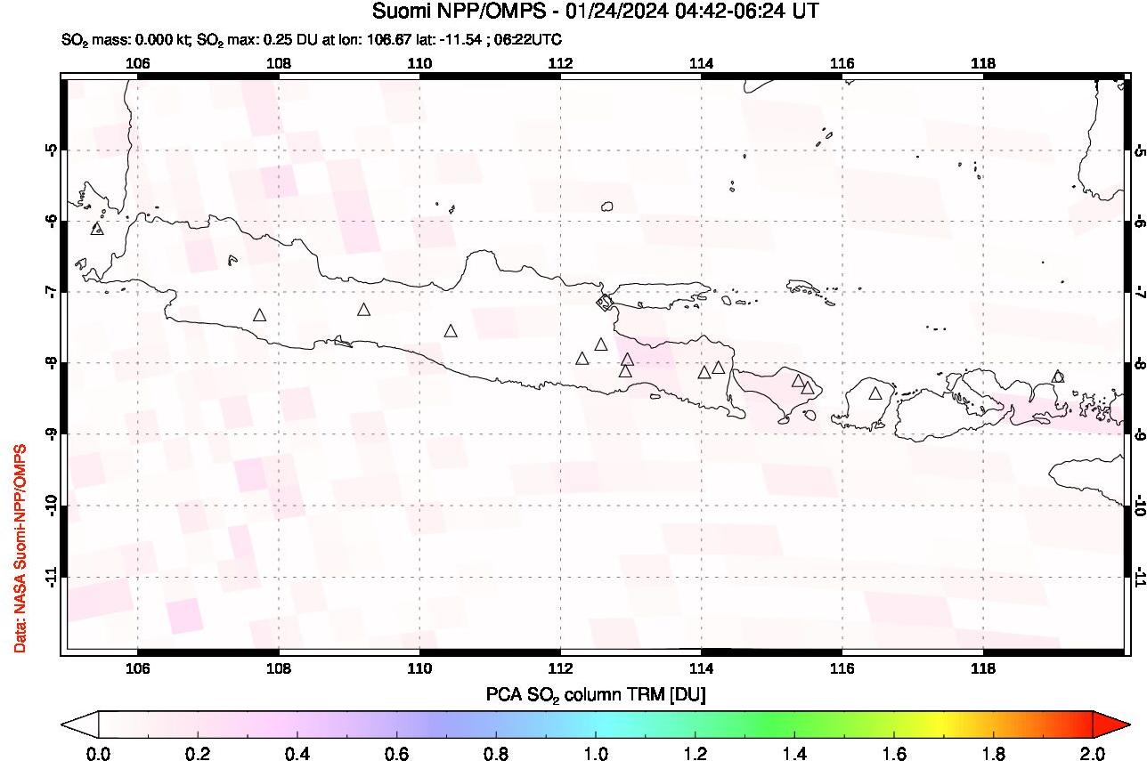 A sulfur dioxide image over Java, Indonesia on Jan 24, 2024.