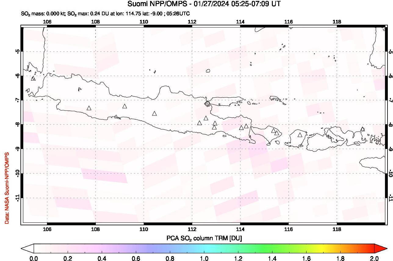 A sulfur dioxide image over Java, Indonesia on Jan 27, 2024.