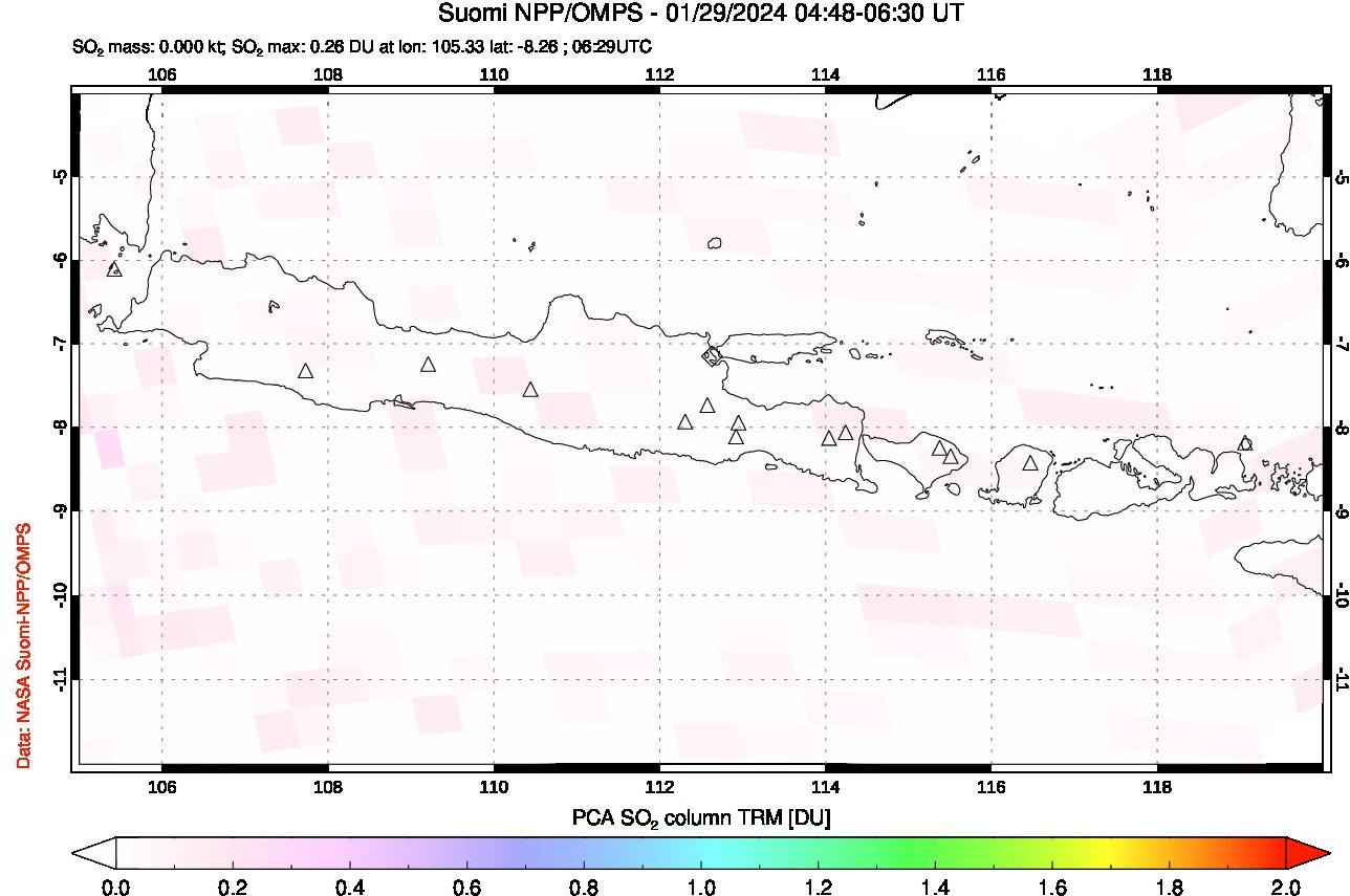A sulfur dioxide image over Java, Indonesia on Jan 29, 2024.