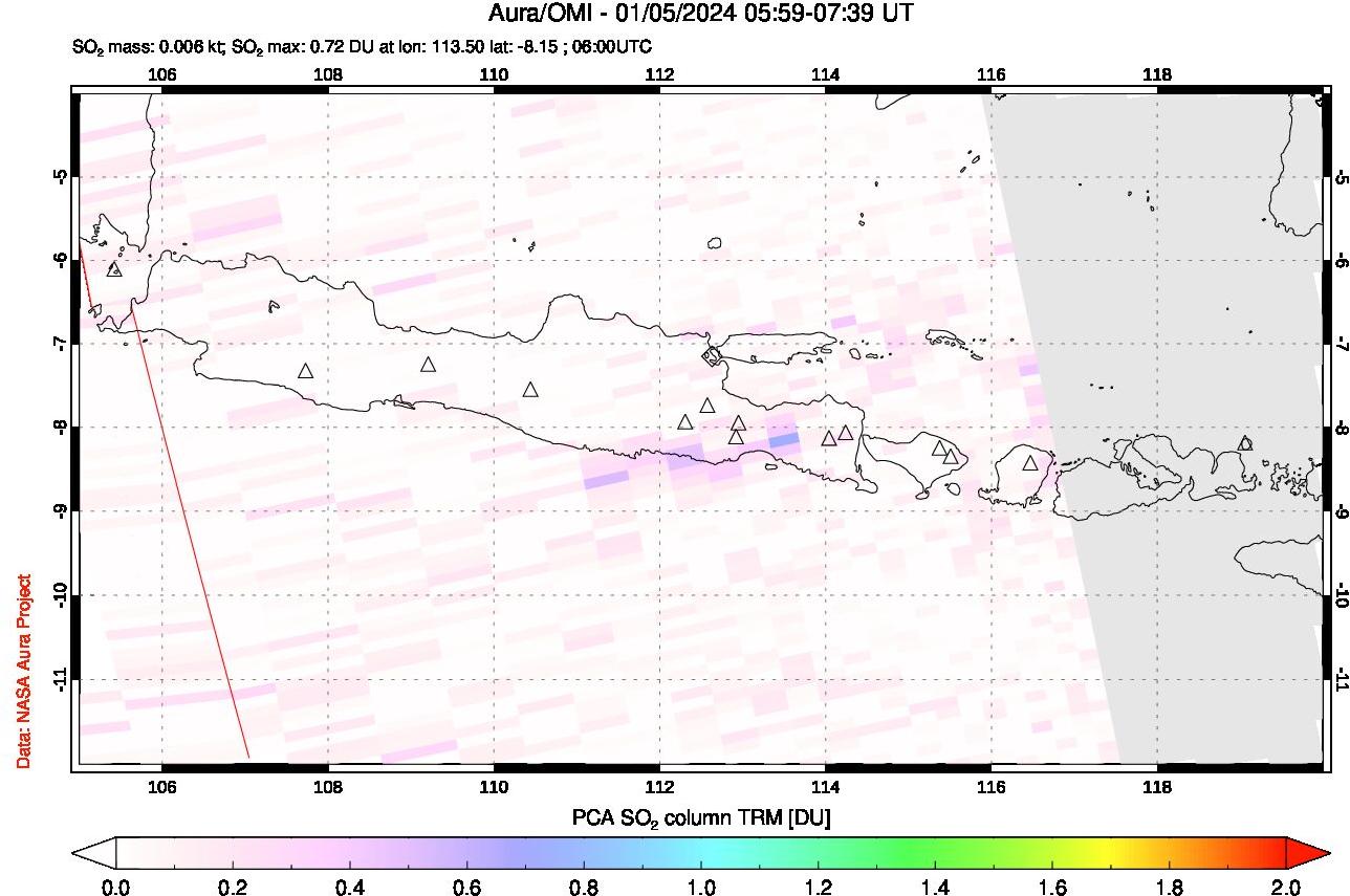 A sulfur dioxide image over Java, Indonesia on Jan 05, 2024.