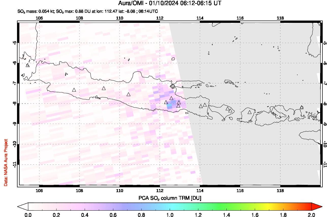 A sulfur dioxide image over Java, Indonesia on Jan 10, 2024.