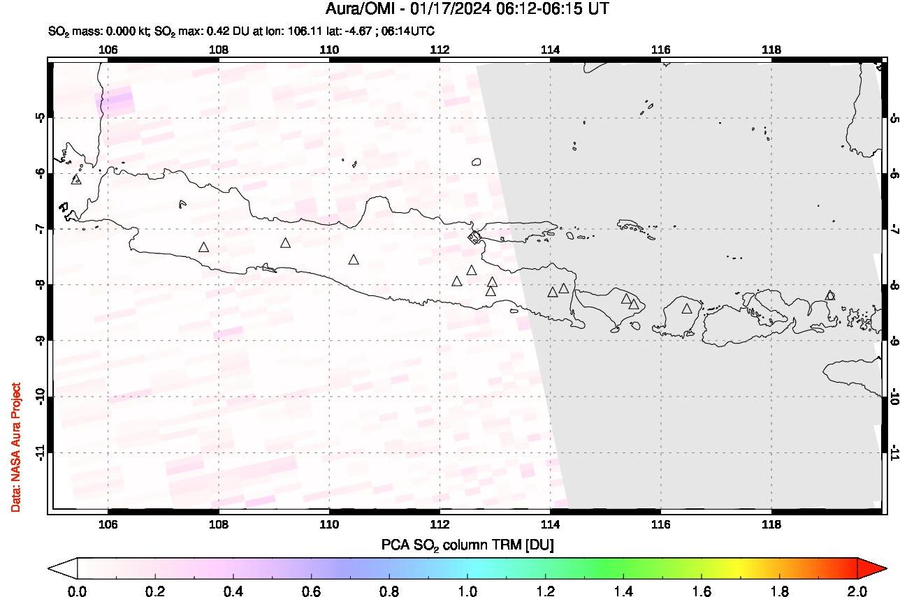 A sulfur dioxide image over Java, Indonesia on Jan 17, 2024.