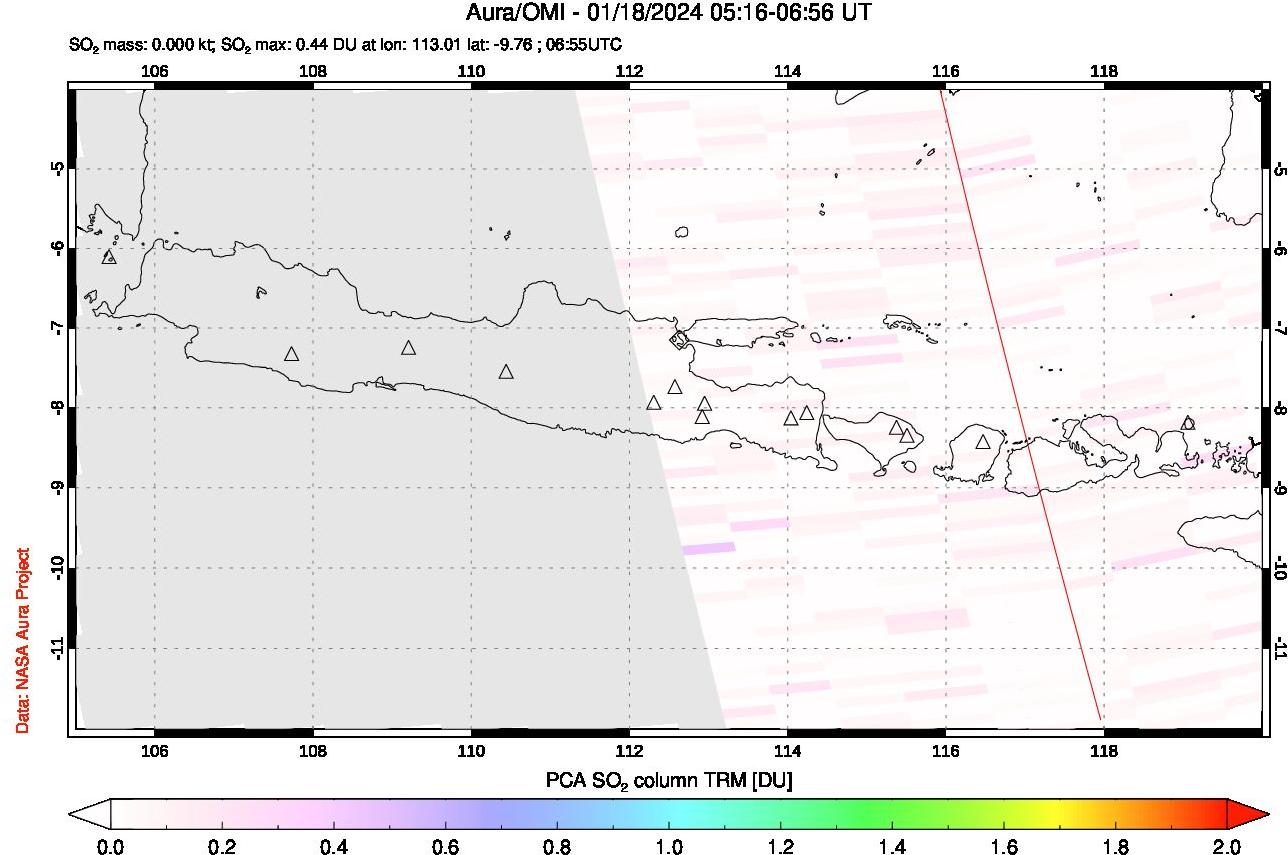 A sulfur dioxide image over Java, Indonesia on Jan 18, 2024.