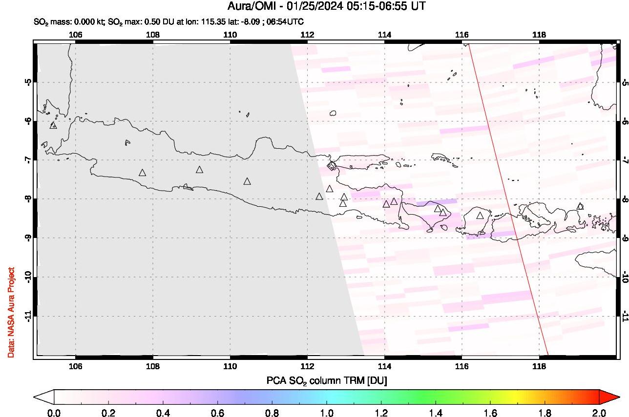 A sulfur dioxide image over Java, Indonesia on Jan 25, 2024.