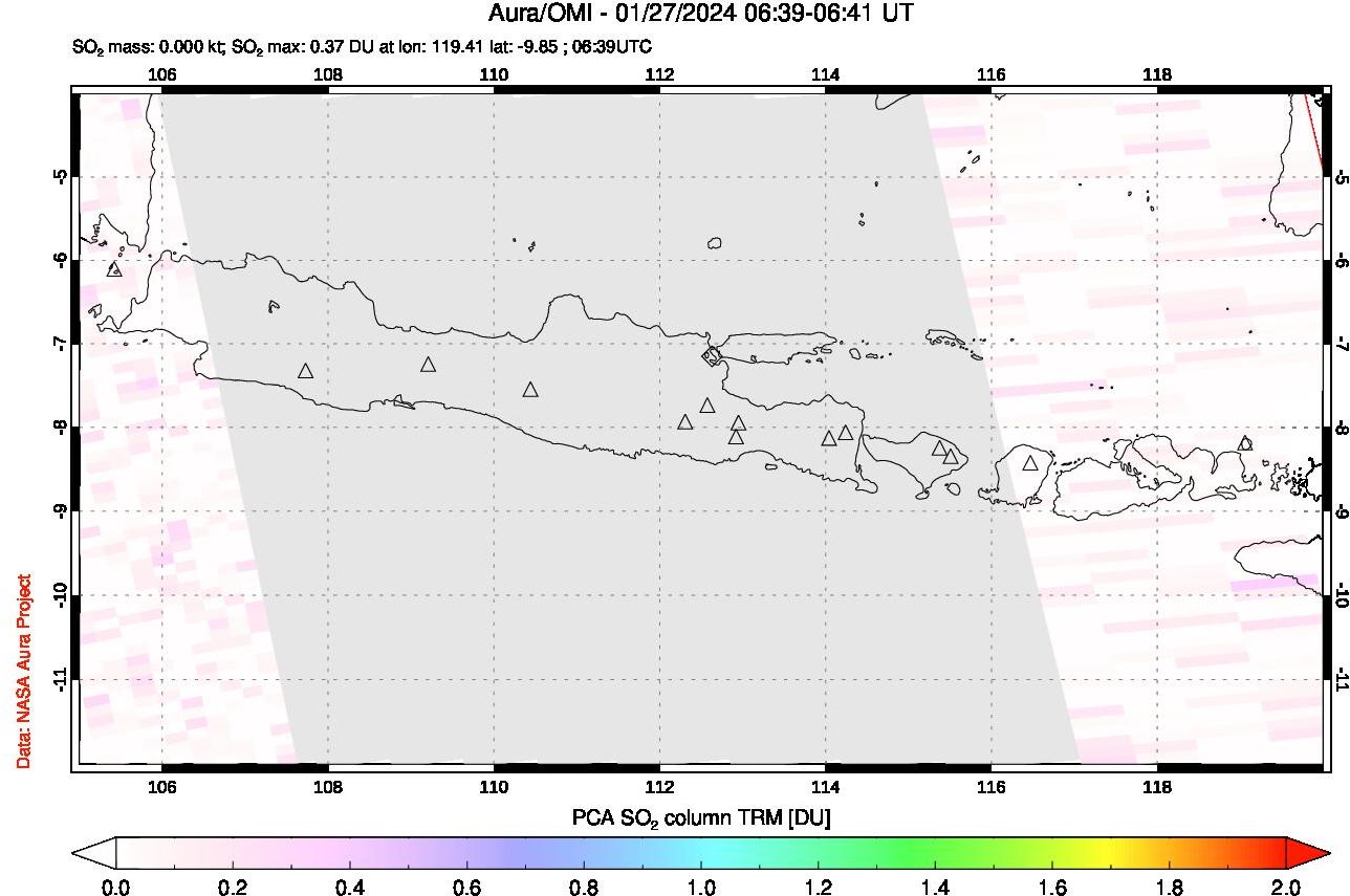 A sulfur dioxide image over Java, Indonesia on Jan 27, 2024.