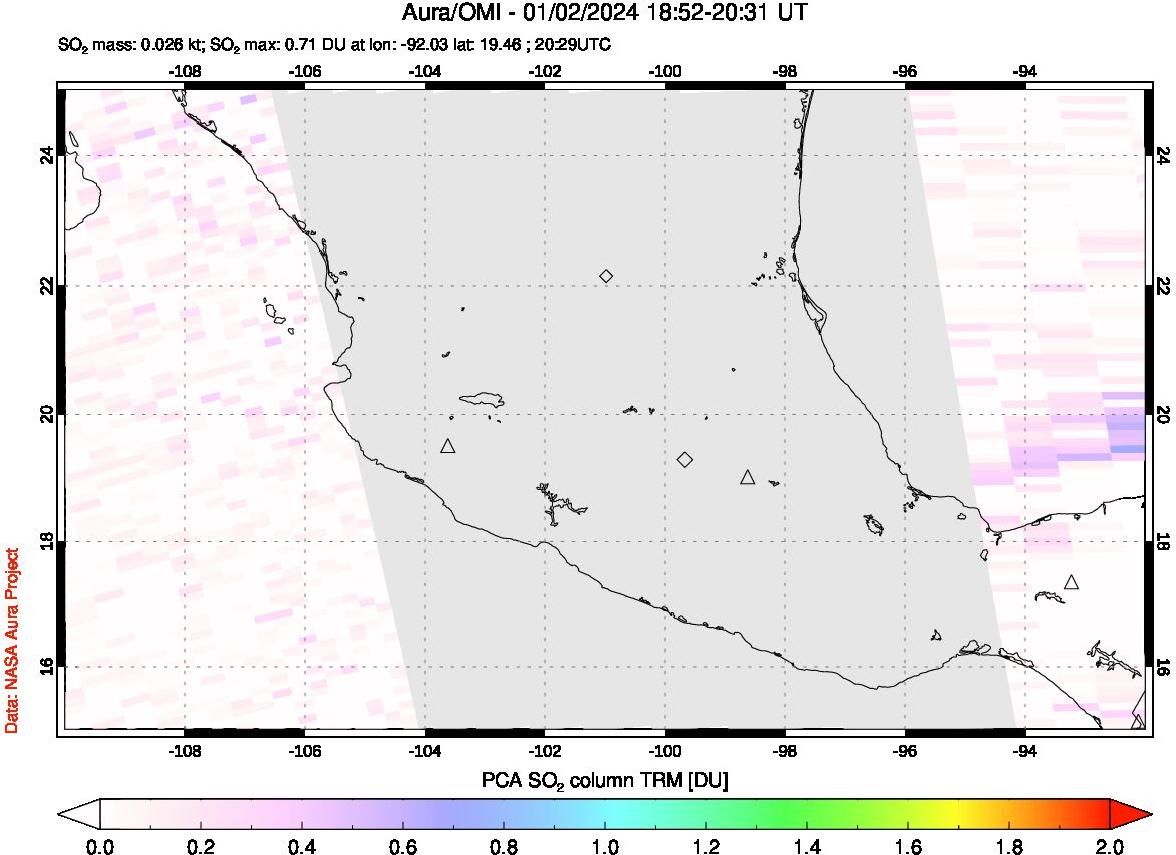 A sulfur dioxide image over Mexico on Jan 02, 2024.