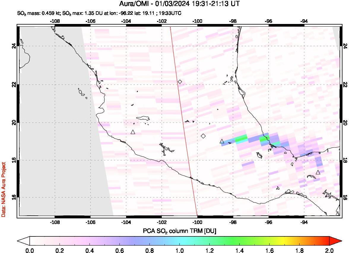 A sulfur dioxide image over Mexico on Jan 03, 2024.